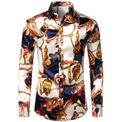 China Amazon New Anti-pilling Men's Printed Slim Long Sleeve Shirt Business Dress Cotton Top for sale