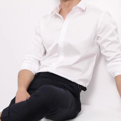 China Amazon Hot Selling White Slim Business Dress Soft Classic Cotton Anti-pilling Soft Classic Men's Shirt Sleeve Shirt for sale