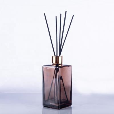 China 250ml Cosmetic Rectangle Painted Brown Amber Color Glass Aroma Diffuser Bottles for sale