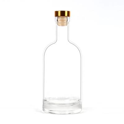 China 750ml Empty Clear Round Shape Glass Classic Liquor Bottle For Vodka With Cork Cap for sale