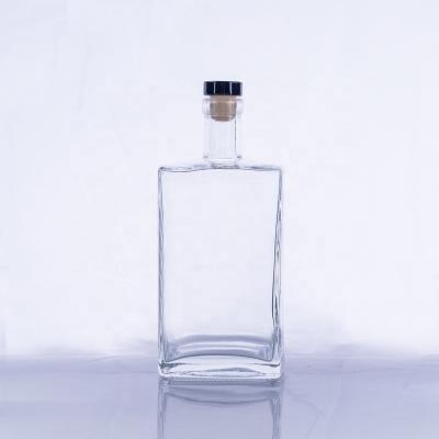 China Clear Square Beverage Vodka Whiskey Wine Bottle 750ml Glass Empty Cap Set With Seal Caps for sale