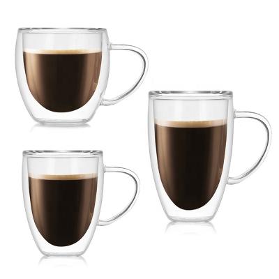 China Clear Unbreakable Double Wall Stocked Glass Coffee Mug With Handle for sale