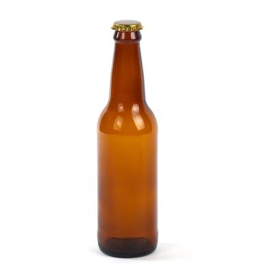 China Wholesale Amber Round 330ml Empty Glass Beverage Beer Bottle With Crown Cap for sale