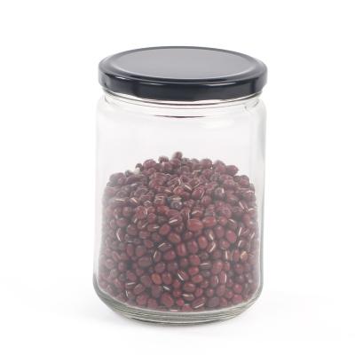 China 500ml Food Round Right Side Jam Glass Storage Jar With Metal Lid for sale