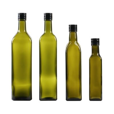 China Food 500 Ml Square Olive Oil Dark Green Glass Bottle for sale