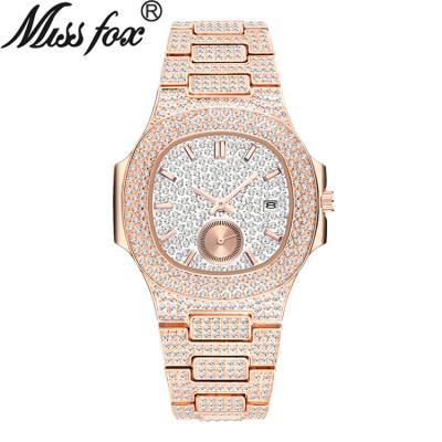 China Hip Hop Gold High End Chronograph Diamond Men's Full Diamond Dial Watch Quartz Watch Manufacturer Customization Miss Fox for sale