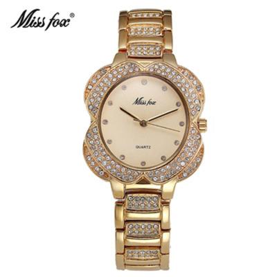 China 2008 MISS FOX Style Automatic Flower Pattern European Round Pointer Alloy Full Date Diamond Watch Quartz Women Watch for sale