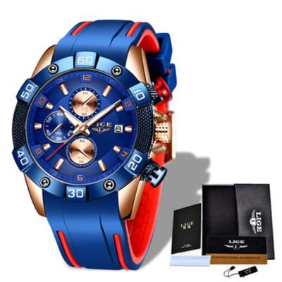 China Date LIGE 10025 Silicone Strap Brand Automatic Top Luxury Chronograph Sport Male Masculino Men Relogio Masculino for sale