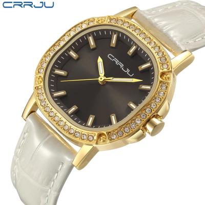 China New CRRJU 2132 Water Resistant Fashion Brand Leather Strap Diamond Quartz Women Watches Women Ladies Dress Watches Female Casual Gold Watches for sale