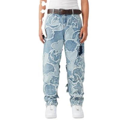 China Breathable Custom Destroyed Loose Jeans Patchwork Hip Hop Denim Dongguan Men Monkey Pants Quantity Cotton Jeans Washed Jeans for sale