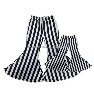 China Anti-Pilling Mommy And Me Striped Casual Trendy Denim Print Flared Pants Horn Button Mom And Kids Bell Bottoms Gaiters for sale