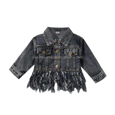 China Gray Infant Girls Retro New Arrival Fashion Kids Children Tassels Denim Jacket Letter Breathable Back Letter for sale