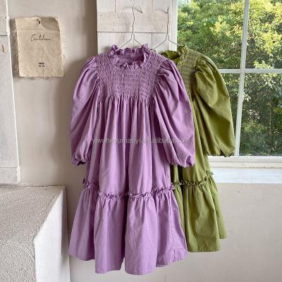 China Spring Autumn New Kids Girls Dress Breathable Purple And Green Cotton Maxi Skirt Baby Dress for sale