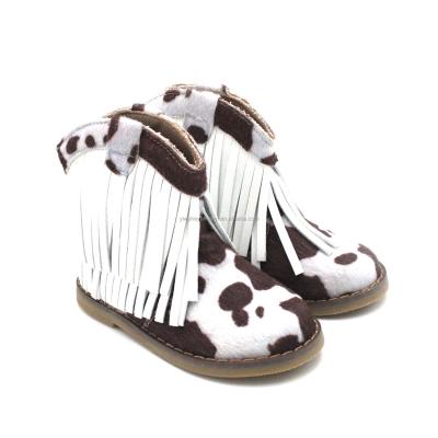 China New Style Cowboy Cool Children Shoes Western Double Fringe Anti-slippery Kids Boots Imitate Horse Hair Flat-heeled Girls Boots for sale