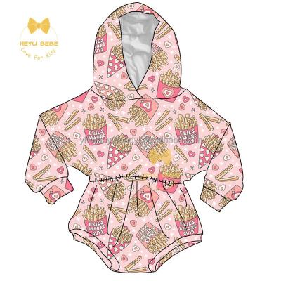 China Breatheable Fashion Valentine's Day Casual Baby Hooded Romper Fries Print Children Spring Autumn Long Sleeve Overalls for sale