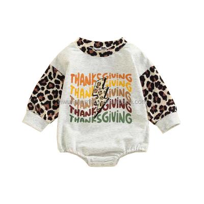 China Anti-pilling Copy Terry Infant Baby Jumpsuit RTS Thanksgiving Letter Pattern Kids Boys Romper French Lightning Leopard Lightning for sale