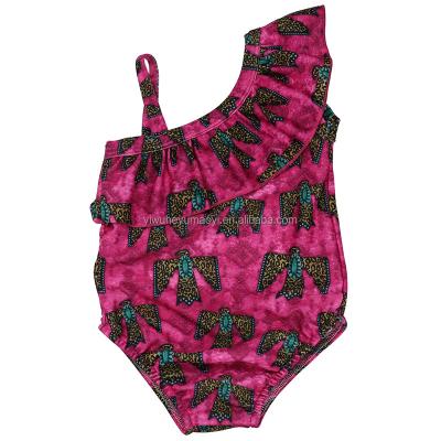 China New Fashion Kids Girls Swimwear Eagle Turquoise Print Pattern Ruffle Breathable Jumpsuits One Shoulder Swimwear Baby Swimwear for sale