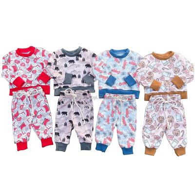 China French Terry Fabric Two Pieces Sets Casual French Baby Kids Christmas Top+Trousers Sets Kids Long Sleeve Suits for sale