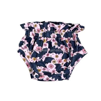 China Wholesale Cute Breathable Baby Bloomers Shorts Floral Halloween Bat Pattern Kids Toddlers Ruffle Waist Shorts for sale