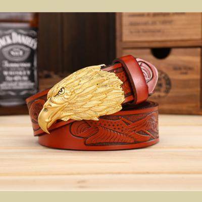 China Plat Buckle Eagle Buckle Belts Men's Smooth Flat Buckle Belt For Men Pure Cowhide Leather Belt Factory Wholesale OEM for sale