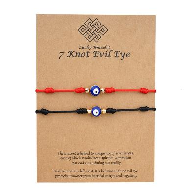 China TRENDY Evil Eye Lucky Woven Adjustable Red String 7 Knots Amulet Bracelets For Women Men Couple for sale