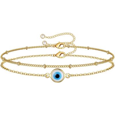 China FASHIONABLE Tasty Gold Layered 14K Gold Plated Handmade Tiny Stylish Turquoise Beads Bar Evil Eye Beaded Gifts Bead Bracelets For Women for sale