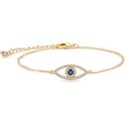 China TRENDY 14K Gold Plated Evil Eye Cute Tiny Turkish Handmade Zircon Delicacy Charm Chain Bracelet For Women for sale