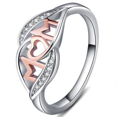 China Zircon Letter MOM Rose Gold Heart Love Mommy Jewelry Romantic Ring From Mother A.C.A. Birthday Gift for sale