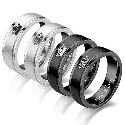 China New Romantic Fashion Stainless Steel Man Women Couples Ring For Black Color Crown King And Queen for sale