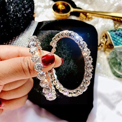 China Other Jewelry 925 New Fashion Silver Oversized Crystal Net Big Rhinestone Needle Diamond Ring Geometric Personalized Stud Earrings for sale