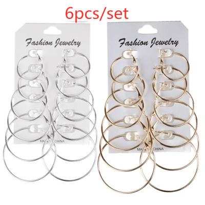 China 6 Pairs Other Big Circle Jewelry Girls Women Steampunk Earring Style Punk Ring Punk Hoop Earrings Earring Set for sale