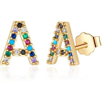 China TRENDY Alphabet 26 Letter Stud Earrings Gold Plated Initial Zircon Stud Earrings Women Jewelry Gifts For Girls for sale