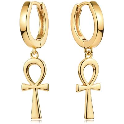 China Wholesale Hiphop Women's Men's Cross Hip Hop 925 Sterling Silver Simple Inlaid Zircon Circle Cross Stud Earrings for sale