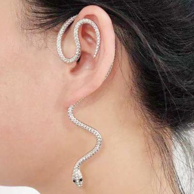 China Luxury Long Snake Shape Vintage Stainless Steel Ear Hook Hanging Earring With Diamond for sale