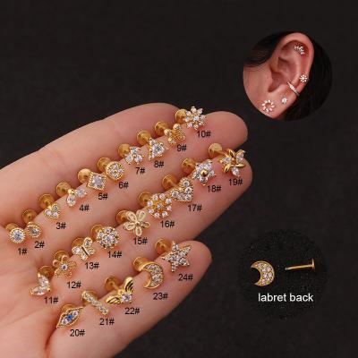 China New TRENDY Zircon Lip Fashion Flower Ear Bone Stud Personalized Stainless Steel Jewelry Earrings for sale