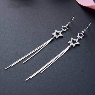 China TRENDY 925 Sterling Silver Star Personalized Women's Fashion Jewelry Simple Long Chain Tassels Earrings for sale