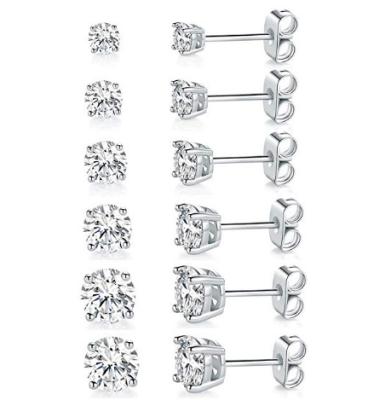 China 6 Pairs FASHIONABLE Hypoallergenic Stainless Steel Zircon CZ Earrings Set Ear Studs for sale