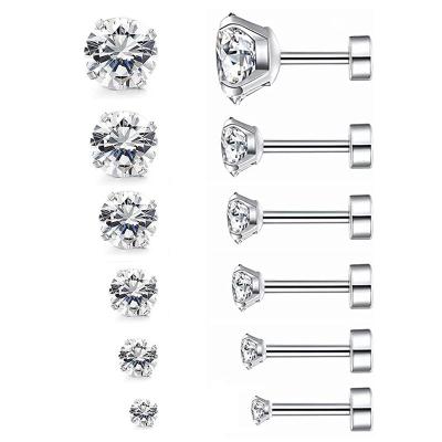 China FASHIONABLE Shiny 3-8mm Stainless Steel Men's Zircon Ear Piercing Studs Crystal Stud Earrings For Women for sale