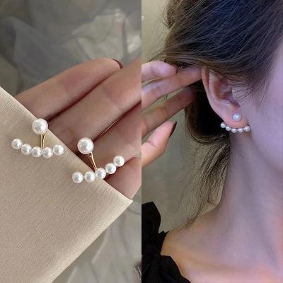 China FASHIONABLE Korean retro silver 925 needle shell shape short back hanging ear studs simple women's six pearl earrings for sale