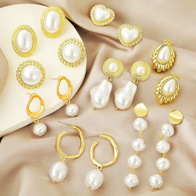 China Retro TRENDY Simple Luxury Female Gold Plated Baroque Palace Style Women Bead Drop Huggies Circle Earrings for sale