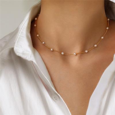 China Fashionable 2021 New Korea Girl Pearl Women's Neck Gold Color Goth Pearl Jewelry Necklace for sale