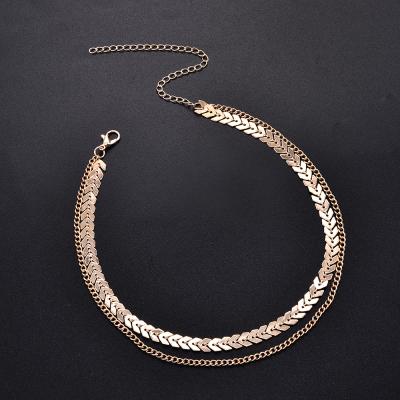 China Fashion Sequin V Chain Necklace Fishbone Ladies Double Necklace Trendy Necklace Jewelry Elegant Necklace for sale