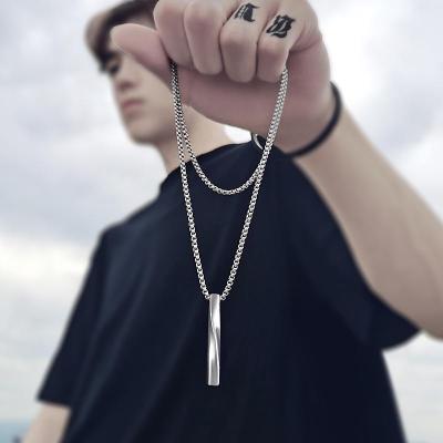 China 2021 Fashion Titanium Jewelry Black Rectangle Steel Gift New Trendy Pendant Necklace Men's Simple Stainless Steel Necklace for sale