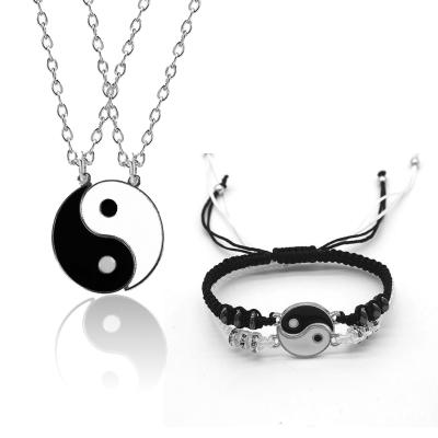 China FASHIONABLE 1 Set Tai Chi Yin Yang Paired Pendants Charms Braided Chain Couples Bracelet & Necklaces For Women Men Best Friends for sale