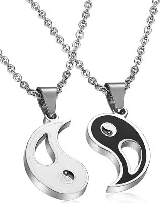 China Other 2pcs Black And White Stainless Steel Yin Yang Valentine's Day Gift Couples Pendant Necklace For Women Men Puzzle for sale