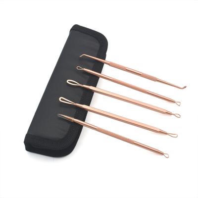 China For Home Use Acne Needle Rose Gold 5 Piece Acne Removing And Pushing Tools for sale