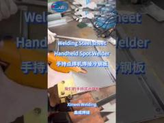 Welding the steel sheet with the handheld spot welder