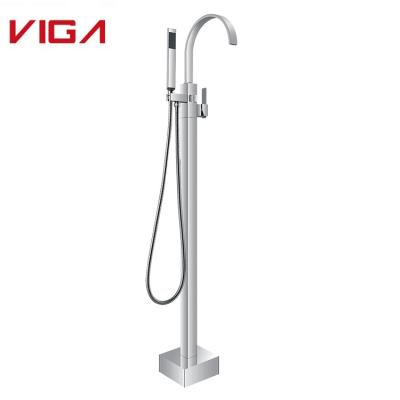 China Floor Stand Faucets Top Sell Luxury Brass Single Lever Free Standing Floor Standing Bathtub Mixer Tap Bathtub Faucet for sale