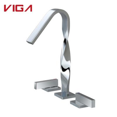 China Metered Faucets Top Sell Wholesale Custom Cheap Viga Basin Faucet Mixer Chrome Dish Deck Mounted Tall 3-Hole Basin Mixer for sale