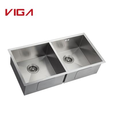 China Without Faucet Made In China Undermount Double Bowl Square Stainless Steel Kitchen Sink for sale